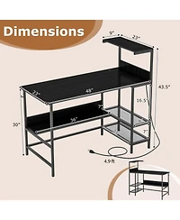 Slickblue Computer Desk 48 Inch with Power Ports and Storage Organizer