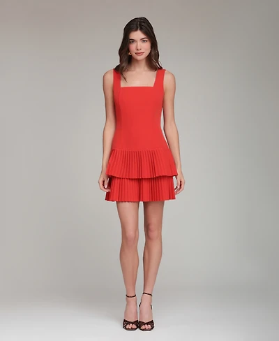 Avec Les Filles Women's Drop Waist Pleated Tier Mini Dress