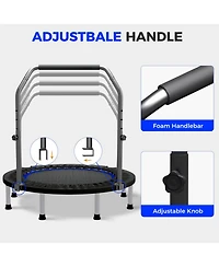 Zenova 48" Mini Trampoline Foldable Exercise Rebounder with Adjustable Bar Fitness Trampoline,Exercise for Adults Indoor
