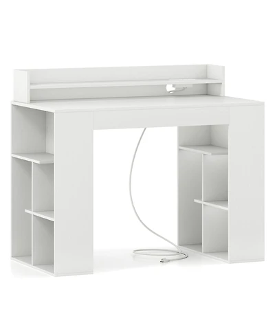 Slickblue 43 Inch White Writing Desk with Built In Power Outlets and 2 Bookcases