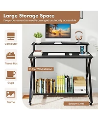 Slickblue Rolling Workstation Desk with Monitor Shelf and Charging Storage