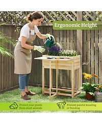 Gymax Wooden Raised Garden Bed w/ Legs Foldable Side Table Drainage for Flower Herb