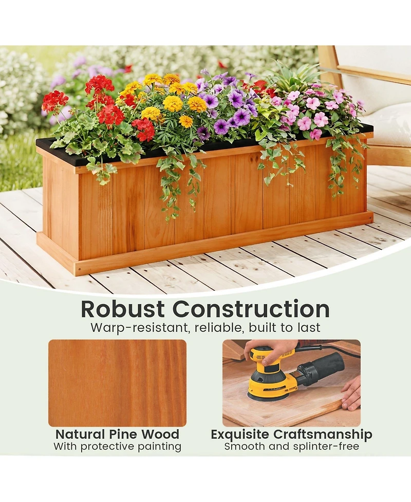 Gymax Wood Raised Garden Bed w/Drainage Holes and Liner for Flowers Vegetables Herbs