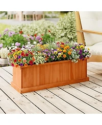 Gymax 2PCS Wood Raised Garden Bed With Drainage Holes and Liner for Growing Flowers Herbs