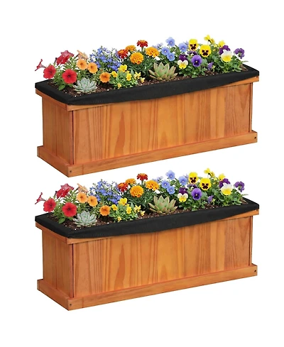Gymax 2PCS Wood Raised Garden Bed With Drainage Holes and Liner for Growing Flowers Herbs
