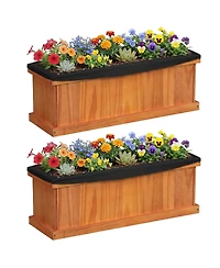 Gymax 2PCS Wood Raised Garden Bed With Drainage Holes and Liner for Growing Flowers Herbs
