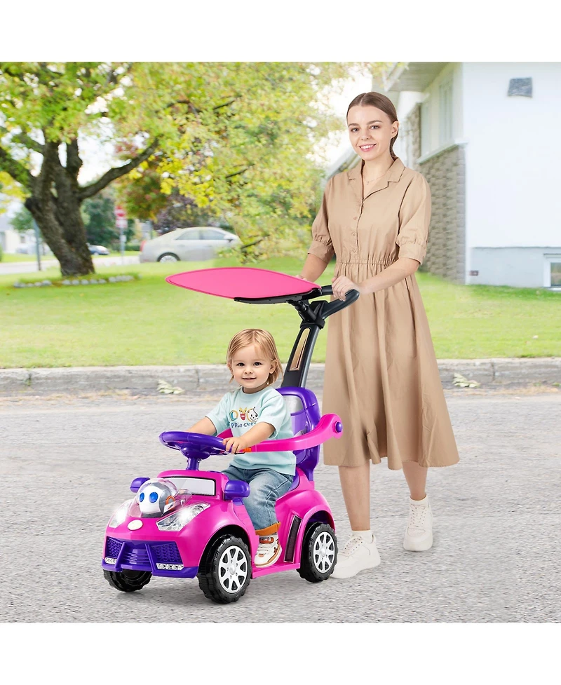 Slickblue 3-in-1 Toddler Ride-On Push Car with Seat Belt and Canopy