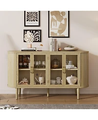 Rainsken Farmhouse Buffet Sideboard with Glass Doors, Adjustable Shelves and Cable Management, Wood Storage Cabinet for Dining Room and Living Room