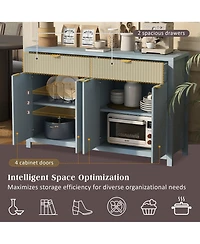 Rainsken Modern Wood Fluted Console Table, Buffet Sideboard Storage Cabinet with 2 Drawers, 4 Doors and Adjustable Shelves for Living Room