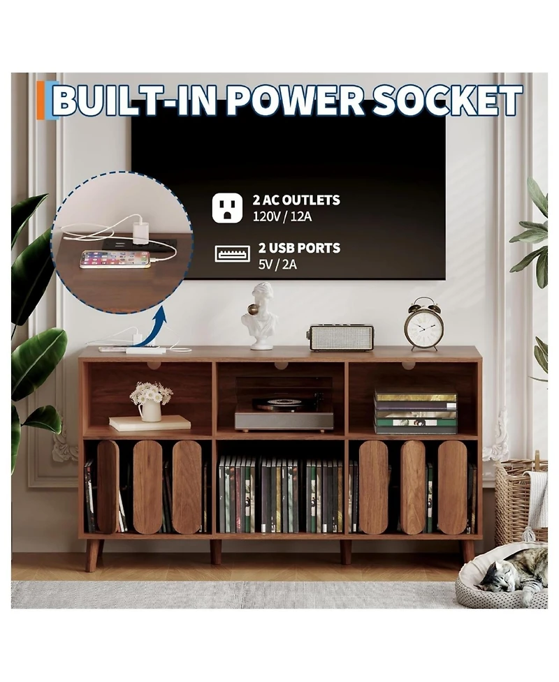 Gaomon Record Player Stand with Charging Station and Vinyl Storage