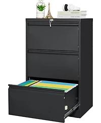gaomon Lateral Steel Filing Cabinet with 3 Locking Drawers and Card Holder