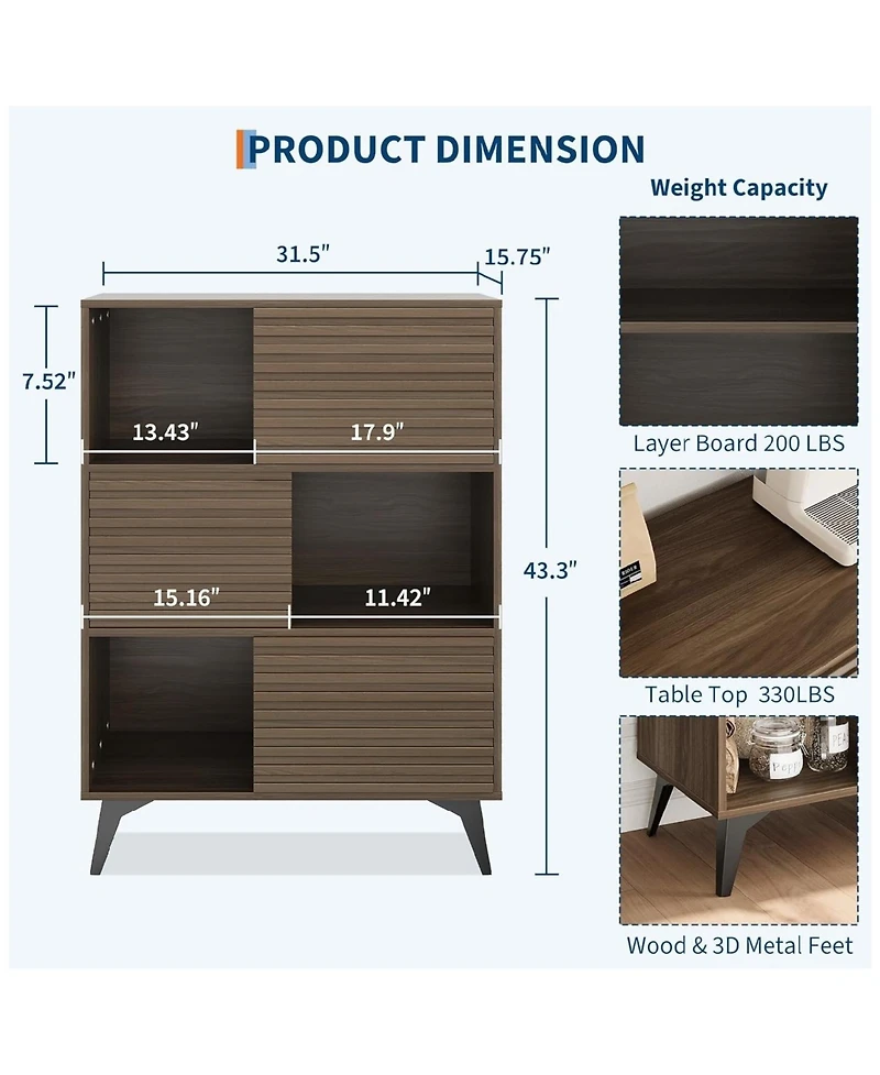 Gaomon Render 3 Tier Walnut Display Cabinet Storage Stand