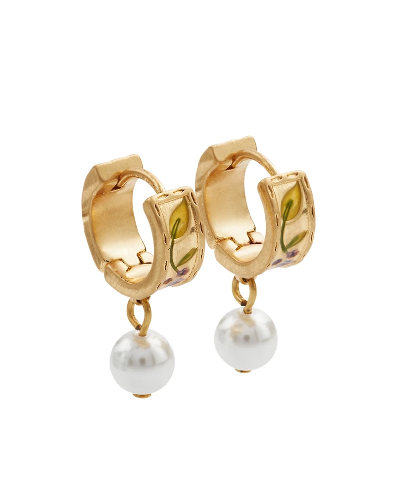 Fable England Blackberry Bramble Pearl Drop Gold Huggie Earrings