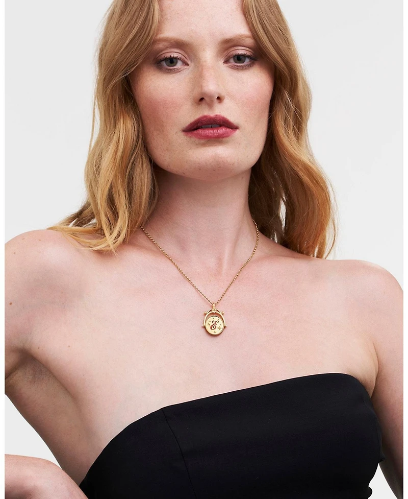 Fable England E Initial Echinacea Gold Spinner Chain Necklace