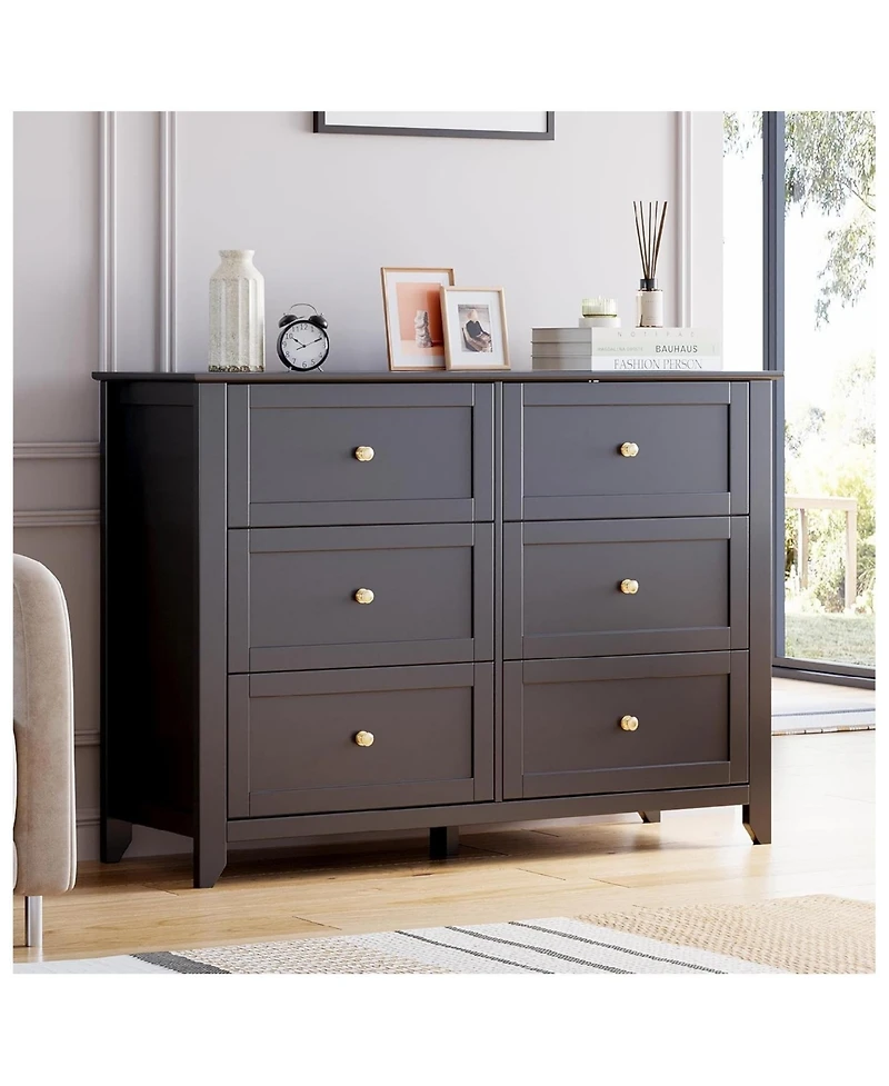 gaomon Modern 6 Drawer Bedroom Dresser Chest with Tv Stand Top
