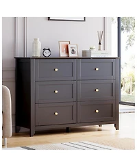 gaomon Modern 6 Drawer Bedroom Dresser Chest with Tv Stand Top