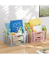 Gnuadz Mesh Desk Organizer Pen Holder 2 Drawer 5 Compartments Office