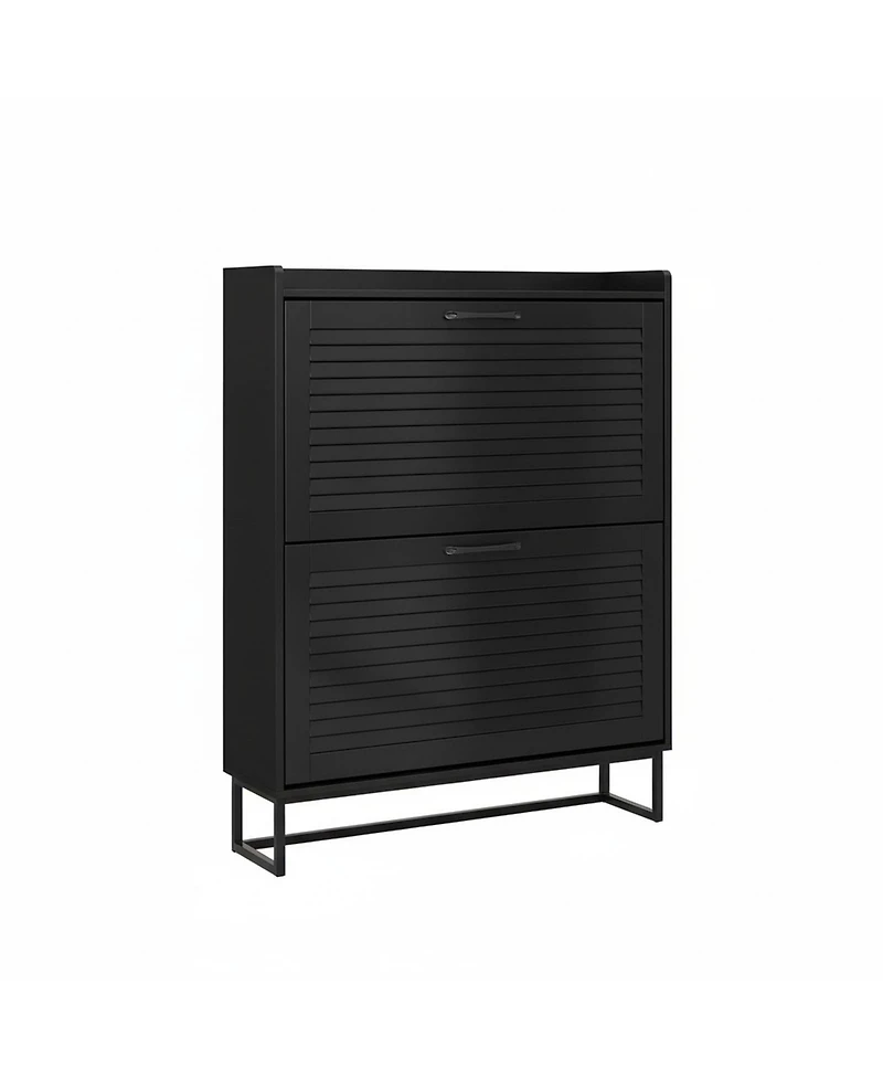Yigii Shoe Storage Cabinet 2 Flip Louvered Doors Freestanding Organizer Metal Entryway Narrow Rack Large Capacity