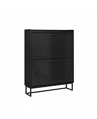 Yigii Shoe Storage Cabinet 2 Flip Louvered Doors Freestanding Organizer Metal Entryway Narrow Rack Large Capacity