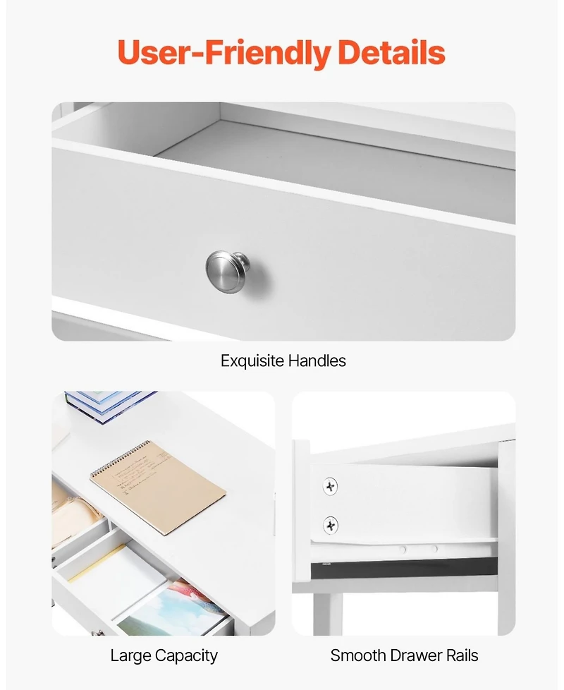 Sugift Small Desk with Drawers, Kids Desk for Bedroom, Modern Study Table, White