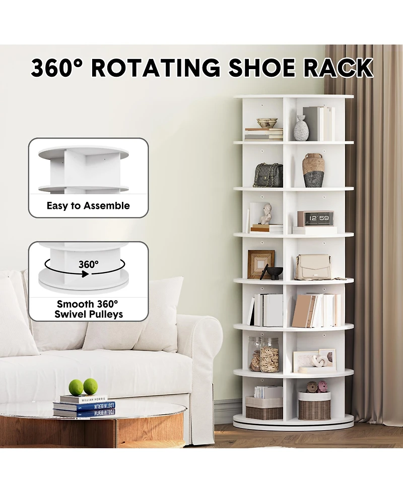 homfan 7 Tier Rotating Shoe Rack, White, 360degree(s) Shoe Storage Tower for 28 to 32 Pairs