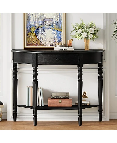 Streamdale Furniture Farmhouse Half Moon Console Table with Drawer And Shelf