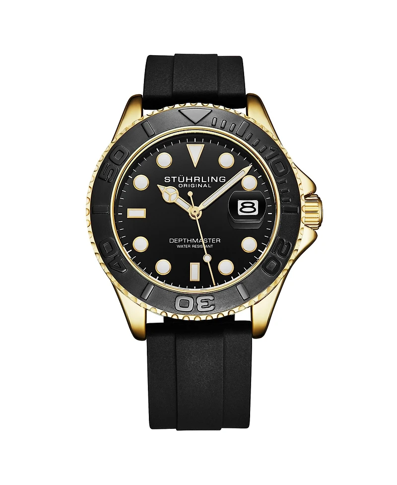 Stuhrling Depth master 4072 Men's Quartz Diver Watch, Silicone Strap, Date, Water Resistant