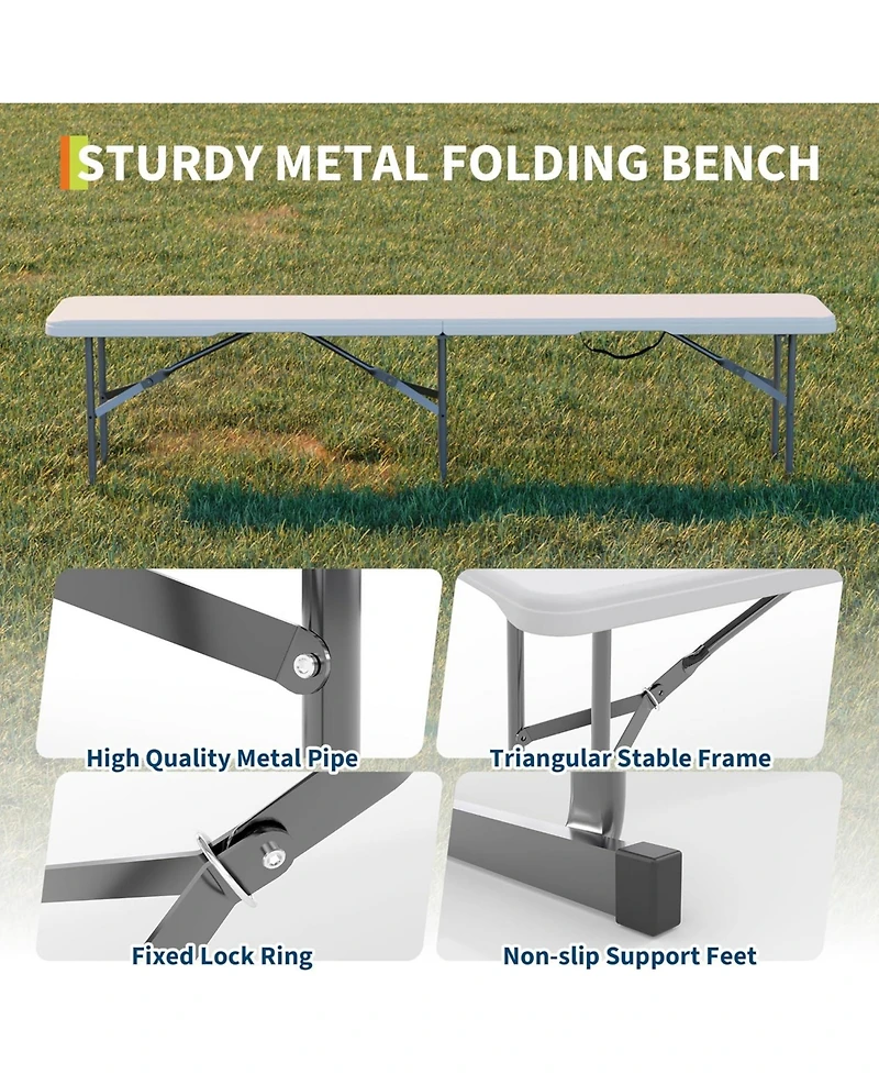 gaomon Portable Folding Bench 6 Foot, Plastic Foldable Bench Hdpe BenchTop with Carrying Handle for Outdoor Picnic Camping Party Sports Activities