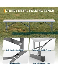 gaomon Portable Folding Bench 6 Foot, Plastic Foldable Bench Hdpe BenchTop with Carrying Handle for Outdoor Picnic Camping Party Sports Activities