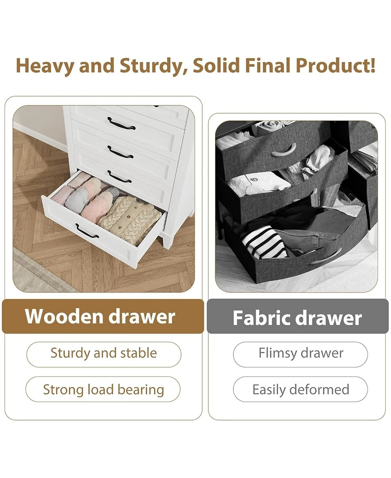 gaomon 5 Dresser for Bedroom, Tall Vertical Drawer Dresser with Large Storage, Freestanding Wooden Closet Chest for Bedroom, Living Room