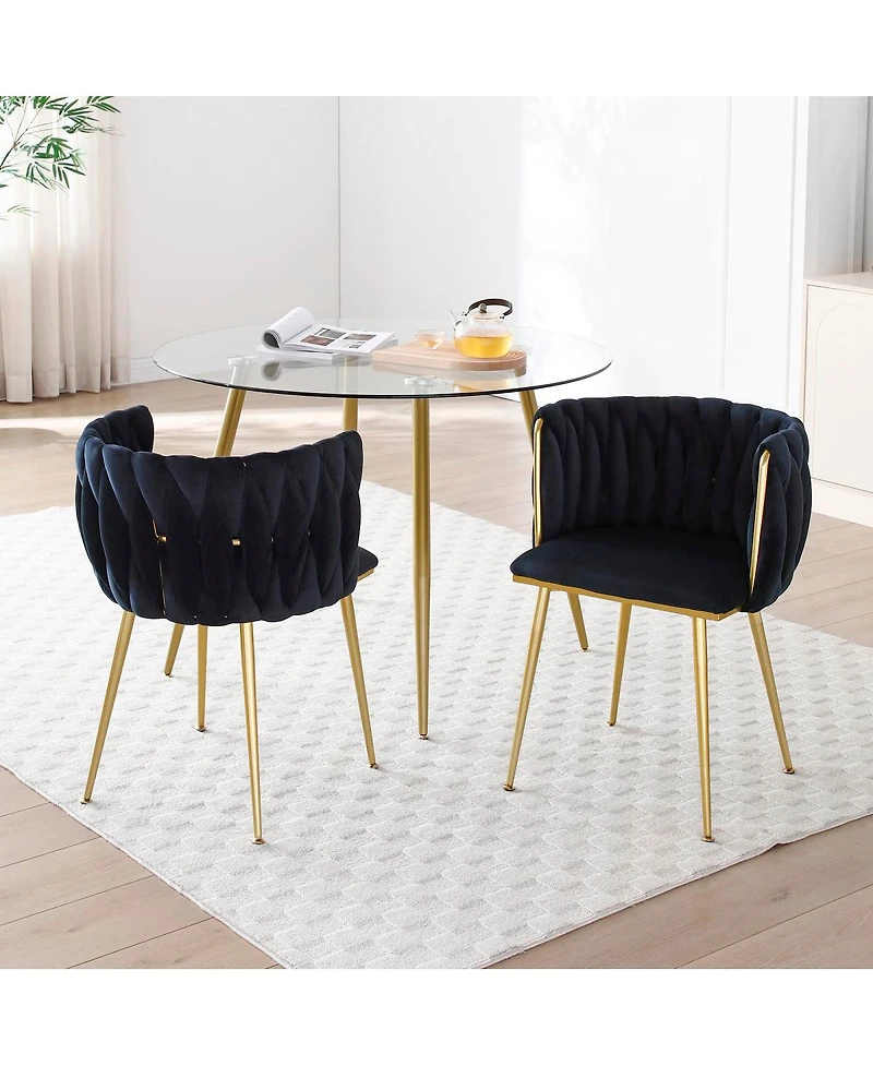 Streamdale Furniture Modern Velvet Dining Chairs Set of 2 with Golden Metal Legs