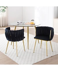 Streamdale Furniture Modern Velvet Dining Chairs Set of 2 with Golden Metal Legs