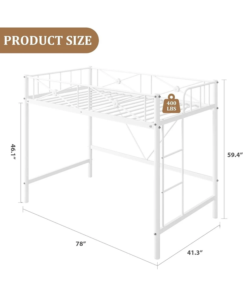 gaomon Loft Bed Frame, Heavy Duty Metal with 400 Lbs Weight Capacity, Space-Saving & Noise-Free Design, Industrial Loft Bed for Kids, Teens, Adults