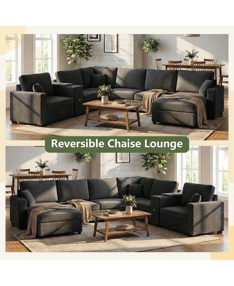 Streamdale Furniture 5-Seat 134" U-Shape Sectional Sofa with Chaise, Cup Holders & Storage