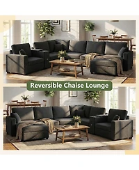 Streamdale Furniture 5-Seat 134" U-Shape Sectional Sofa with Chaise, Cup Holders & Storage