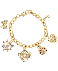 Juicy Couture Pearl & Icon Charm Bracelet, Gold Tone Link with Faux Pearls