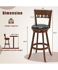Gymax 4PCS 30.5'' Bar Height Chairs Swivel Bar Stools w/ Rubber Wood Frame