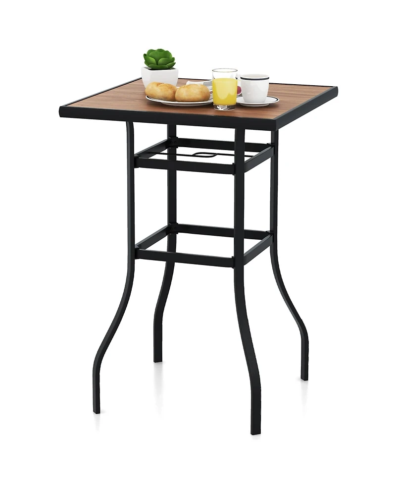 Gymax 27.5 Inches Patio Bar Table 1.5'' Umbrella Hole Metal Frame for Garden Outdoor