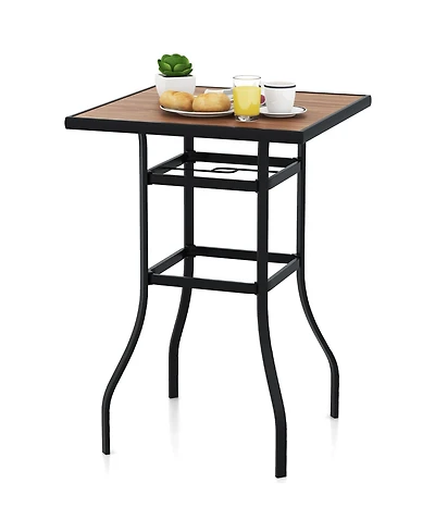 Gymax 27.5 Inches Patio Bar Table 1.5'' Umbrella Hole Metal Frame for Garden Outdoor