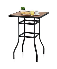 Gymax 27.5 Inches Patio Bar Table 1.5'' Umbrella Hole Metal Frame for Garden Outdoor