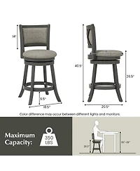 Gymax Swivel Bar Stools Set of 2 w/ Soft-padded Back and Seat Sturdy Wooden Frame