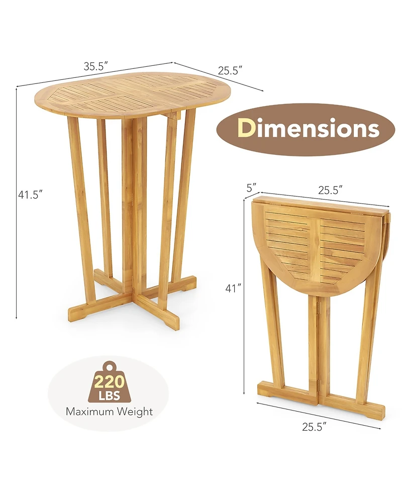 Gymax Outdoor Folding Bar Table w/ Oval Tabletop and Cross Base for Patio