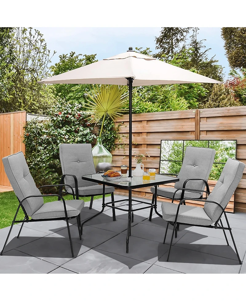 Gymax 35'' Patio Dining Square Tempered Glass Table w/ Umbrella Hole Backyard