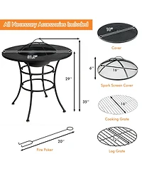 Gymax 31.5'' Patio Fire Pit Dining Table Charcoal Wood Burning W/ Cooking Bbq Grate