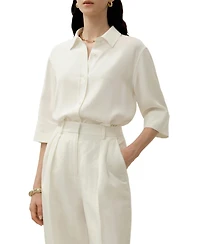 Lilysilk Women's Heavy Silk Crepe Relaxed Half-Sleeve Shirt