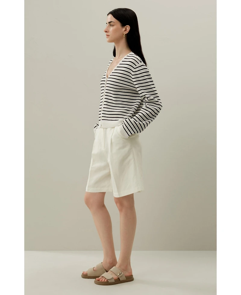 Lilysilk Women's Toscana Striped Pointelle Cardigan