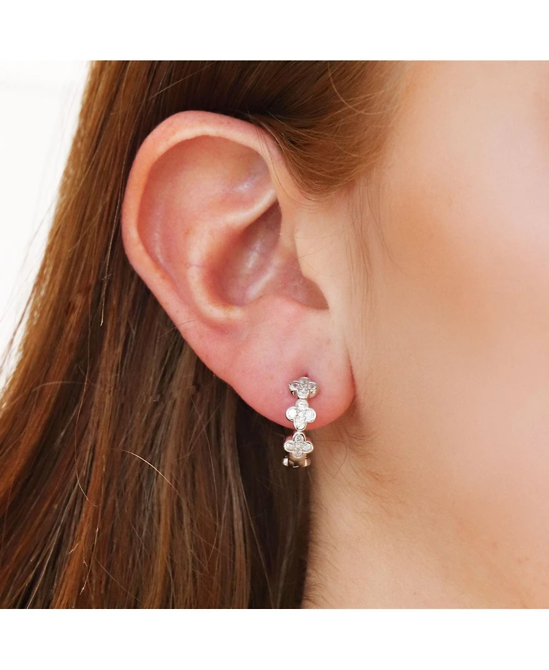 The Lovery Cz Clover Huggie Hoop Earrings Sterling Silver