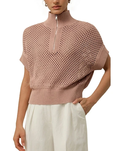 Lilysilk Women's Toscana Pointelle Knit Half-Zip Sweater