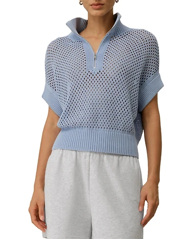 Lilysilk Women's Toscana Pointelle Knit Half-Zip Sweater