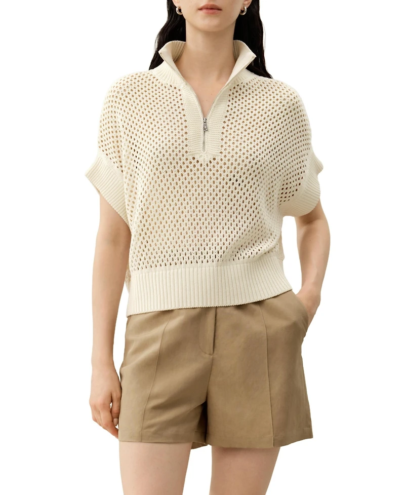 Lilysilk Women's Toscana Pointelle Knit Half-Zip Sweater